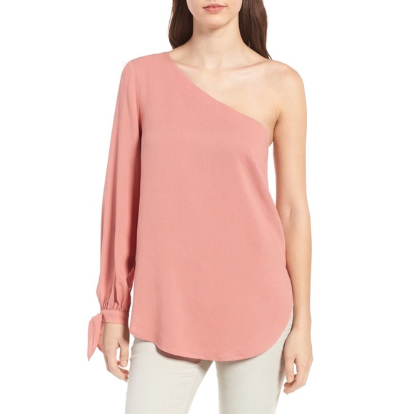 Trouve Tops - 3/$50 TROUVE TIE SLEEVE PINK ONE SHOULDER TOP